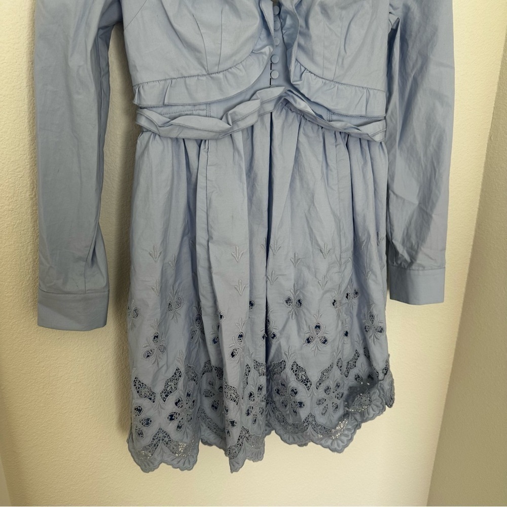 Self-Portrait Cotton Broderie Mini Dress Light Blue Open Back Size 6 Women’s - Picture 11 of 14